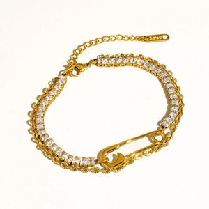 Acacia 18K Gold Non Tarnish Hypoallergenic Water Restnt Rhinestone Clip Bracelet